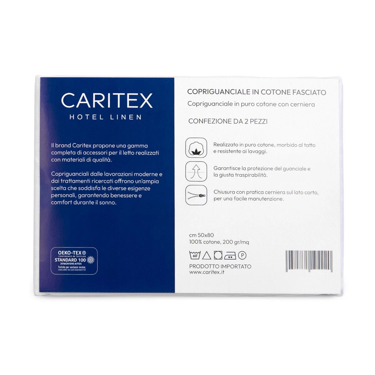 Set 2 Fodere Copriguanciale Con Zip In Cotone Fasciato 50x80 Cm J924 - immagine 3