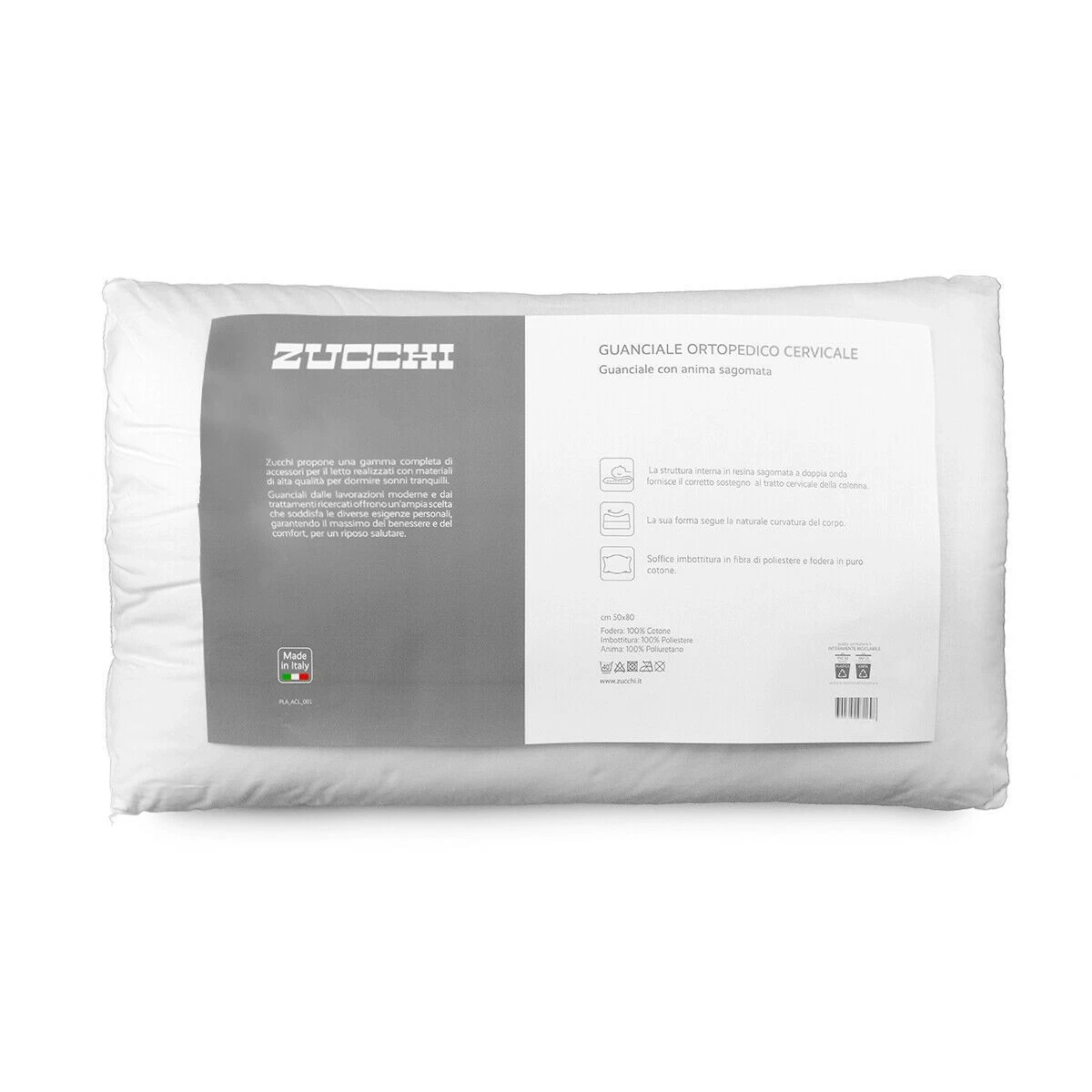 Guanciale Ortopedico Cervicale Zucchi Con Anima Sagomata 50x80 Cm Y383