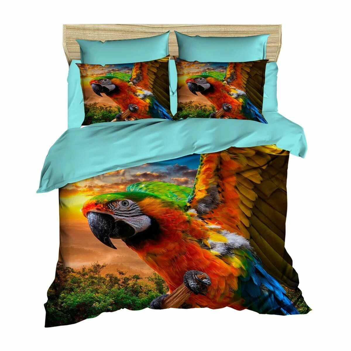 Parure Copripiumino Pappagallo Morbidissimi Digitale 3D Matrimoniale U092