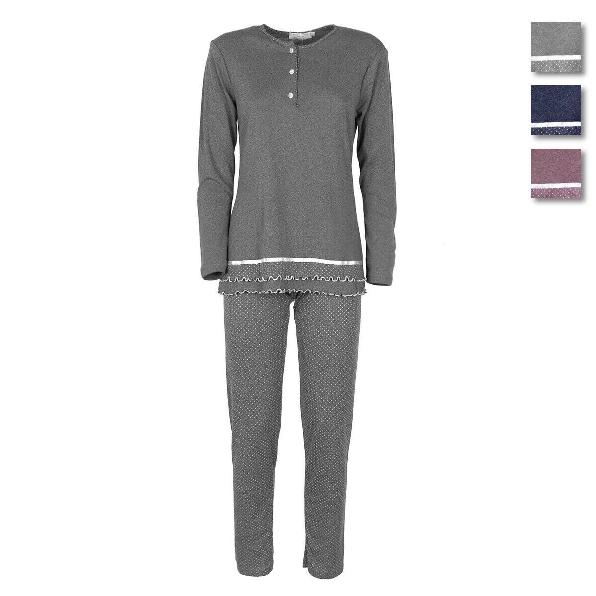 Pigiama Donna Alina Di Toscana Lingerie In Caldo Cotone - Taglie Forti J938