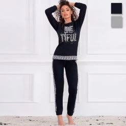 Pigiama Donna Oronero Invernale In Felpa OD1065 - Fino Alla Tg XXL K928