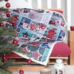 Plaid Natalizio Lumignon Digitale In Pile Retro Agnellato 130x150 Cm T292