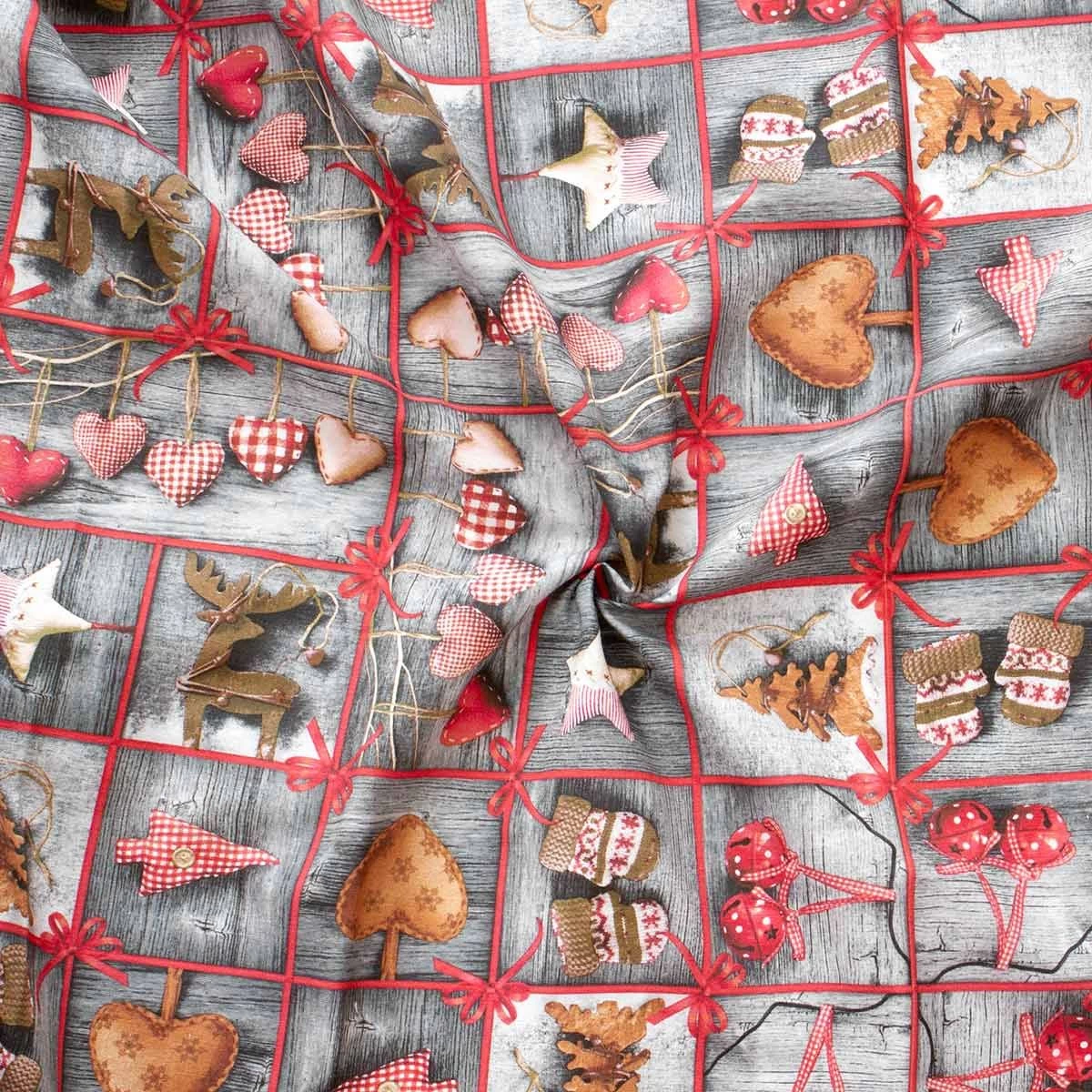 Scampolo Tessuto Natalizio Rakkaani Cotone Loneta Digitale 275x275 Cm Z893 - immagine 4