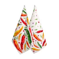 Set 2 Strofinacci Cucina Asciugapiatti Chili In Puro Cotone K135