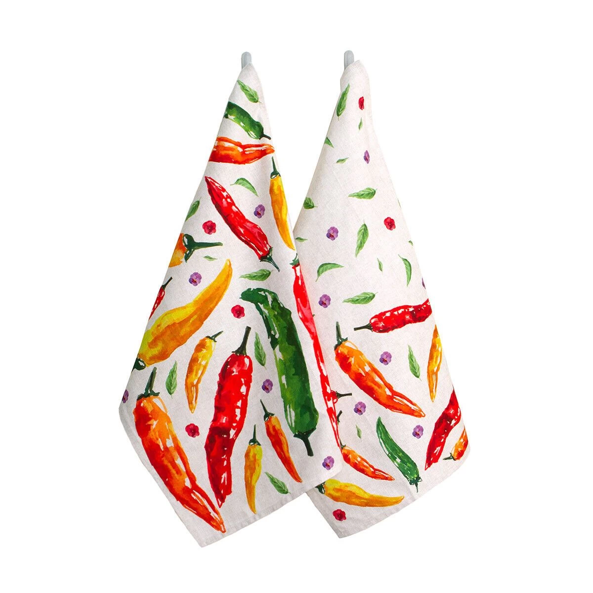 Set 2 Strofinacci Cucina Asciugapiatti Chili In Puro Cotone K135