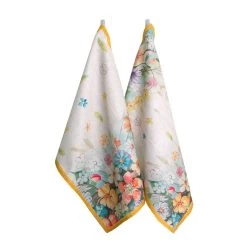 Set 2 Strofinacci Cucina Asciugapiatti Flora In Puro Cotone K150