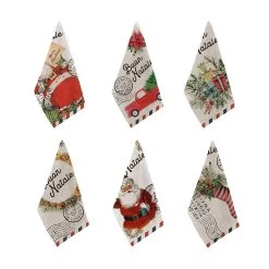 Set 6 Strofinacci Natalizi Asciugapiatti Card In Puro Cotone K815