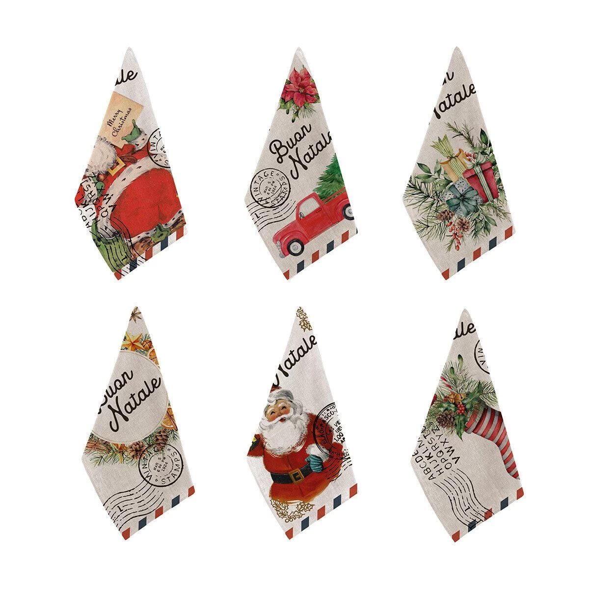 Set 6 Strofinacci Natalizi Asciugapiatti Card In Puro Cotone K815