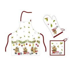 Set Grembiule + Guanto + Presina Natalizio Ralphy In Puro Cotone Z858