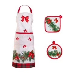 Set Grembiule + 2 Presine Natalizio Chalet In Puro Cotone K849