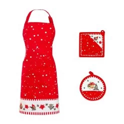 Set Grembiule + 2 Presine Natalizio Doran In Puro Cotone K840