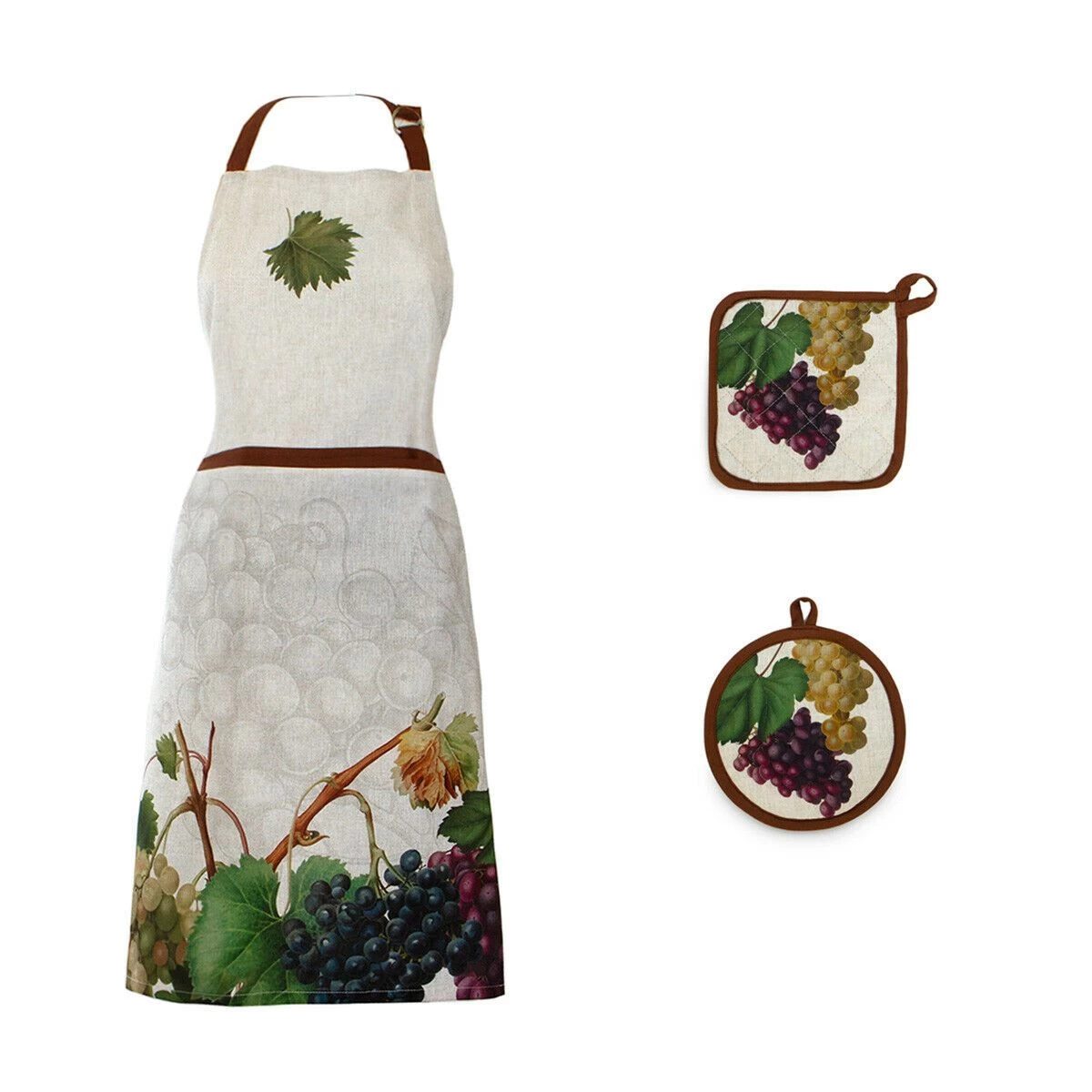 Set Grembiule + Presine Vigna In Puro Cotone Con Stampa Digitale W487