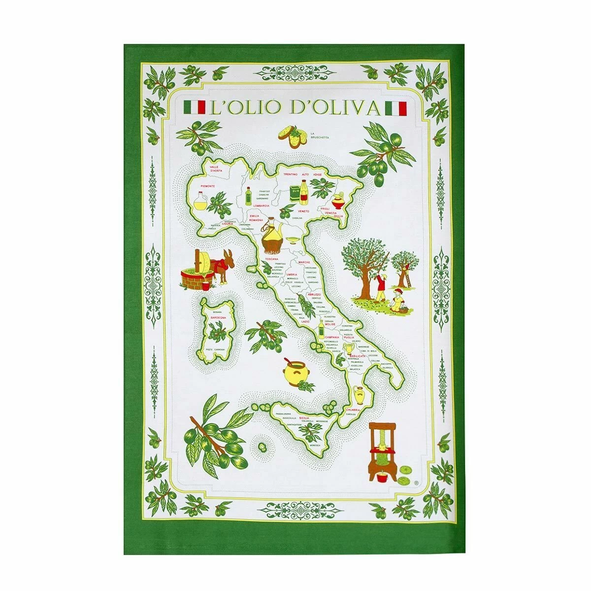 Strofinaccio Cucina Asciugapiatti Olio D'Oliva In Puro Cotone V095