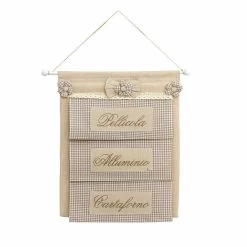 Tasca Da Parete Per Cucina Shabby Chic Con Ricamo 40x44 Cm Beige U916