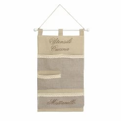 Tasca Da Parete Per Cucina Shabby Chic Con Ricamo 35x60 Cm Beige U920