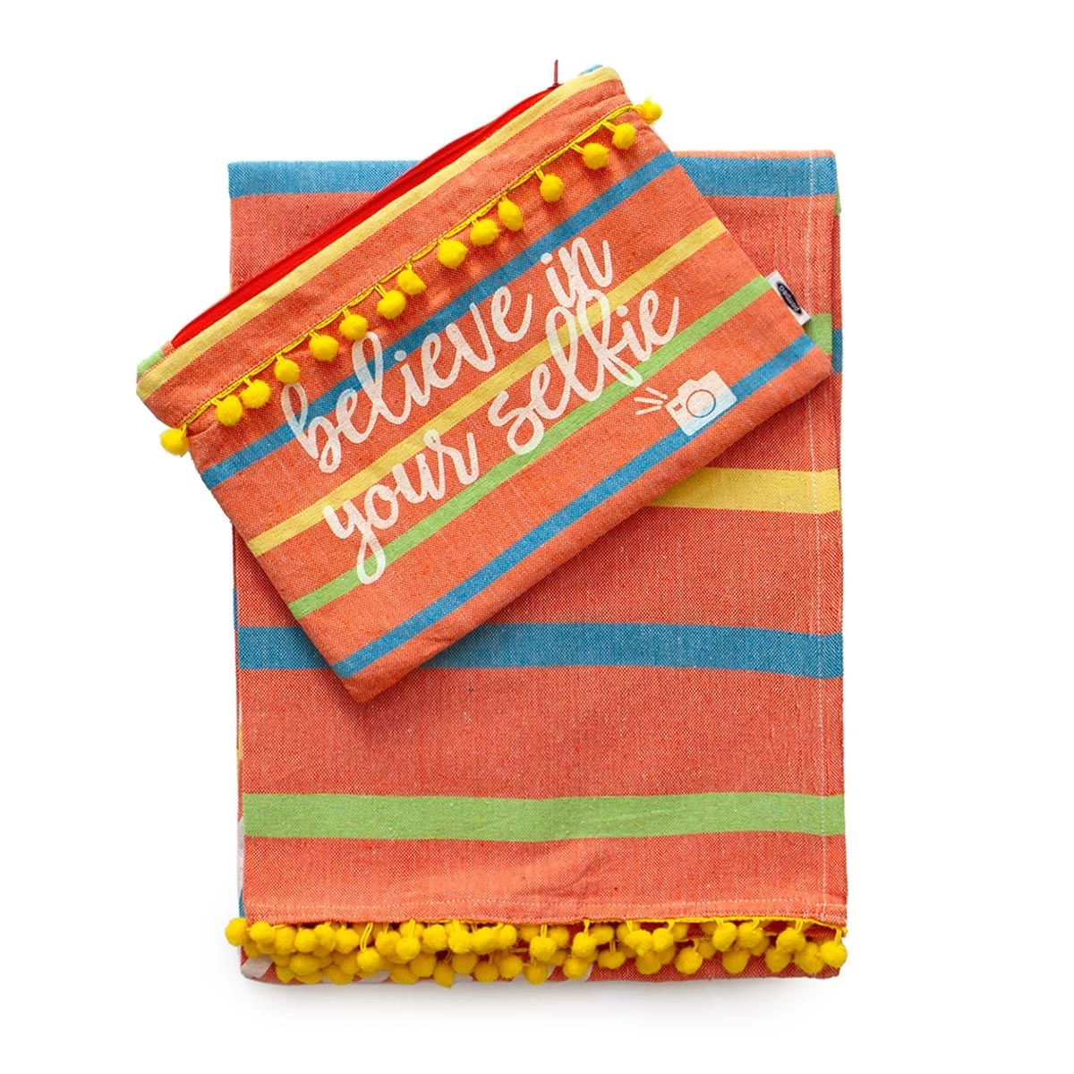 Telo Mare Pareo Fouta Believe In Your Selfie Di Pompea Con Pochette Z105 - immagine 2