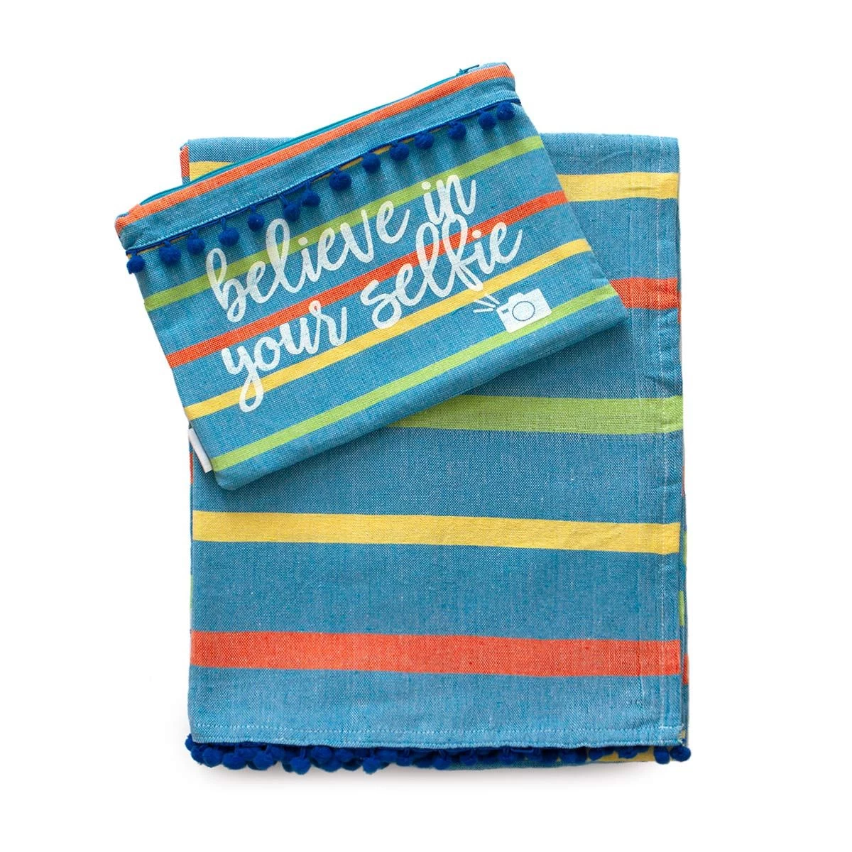 Telo Mare Pareo Fouta Believe In Your Selfie Di Pompea Con Pochette Z105 - immagine 4