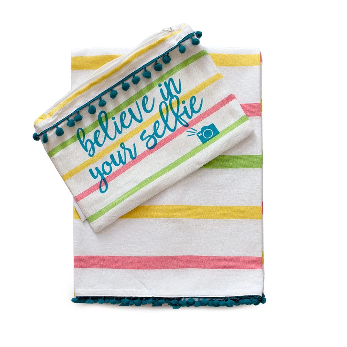 Telo Mare Pareo Fouta Believe In Your Selfie Di Pompea Con Pochette Z105 - immagine 3