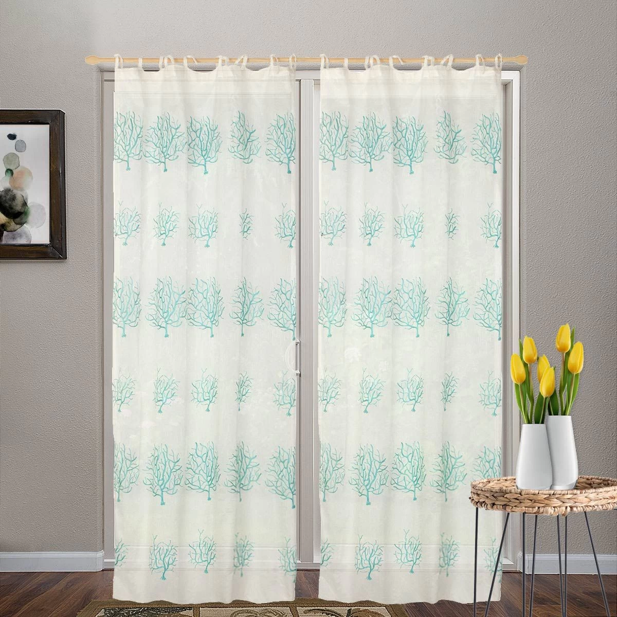 Tenda Arredo Sardegna Con Lacci Fondo Chiaro 140x290 Cm W165 - immagine 2